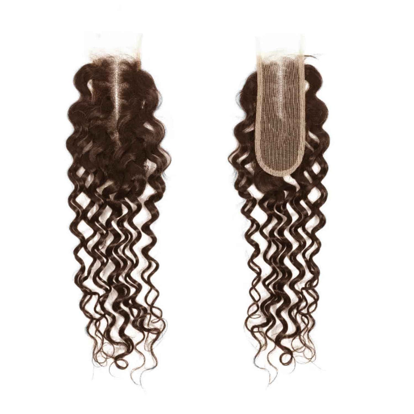 Brown Water Wave 2x6 Lace Closure Top Swiss Lace Water Wave Remy Human Hair Deep Middle Part Closure Color #4 With Baby Hair 14 Inch