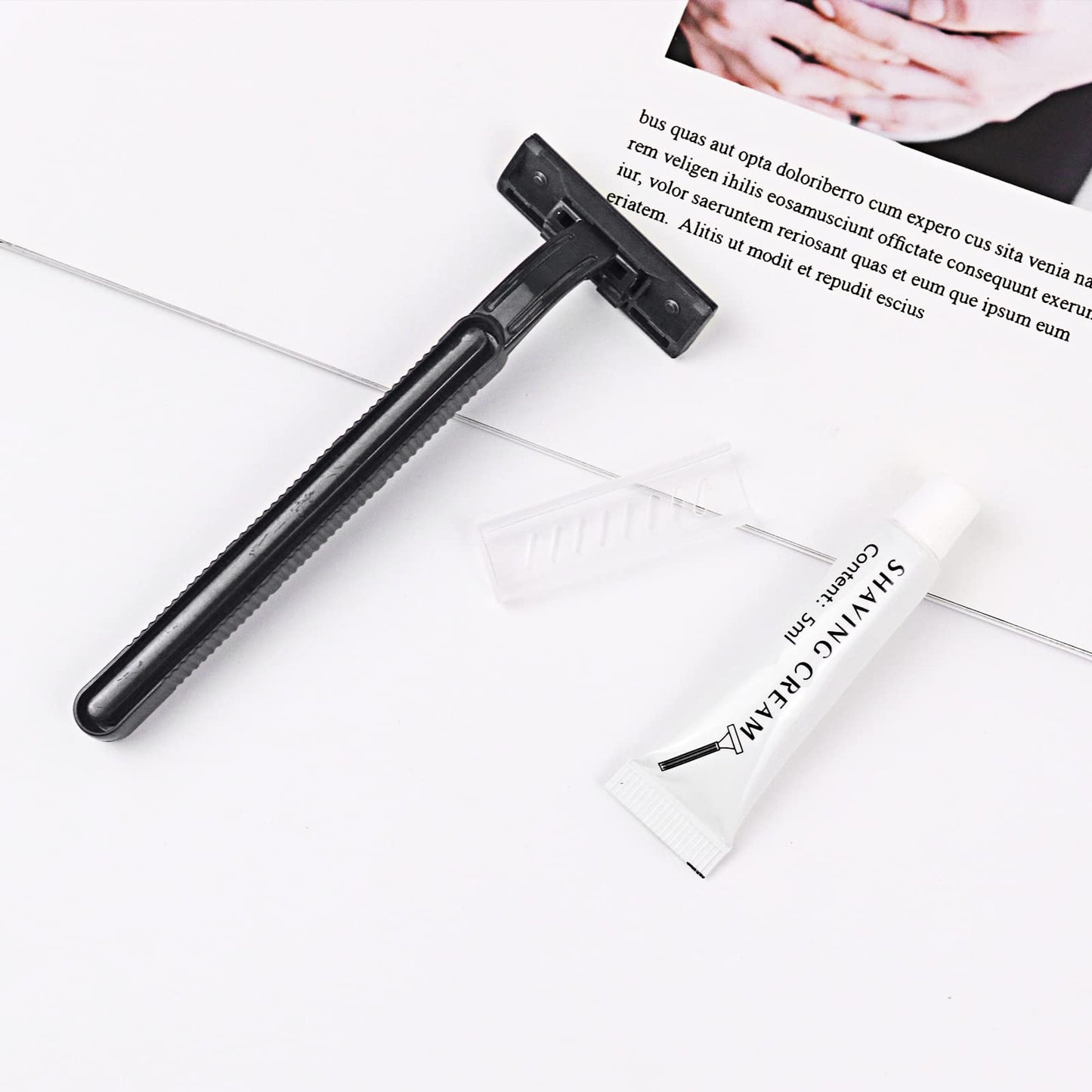 Disposable Razors in Bulk, Bulk Razors with Knife Cap, Black, Individually Packaged Disposable Razors Bulk with Shaving Cream for Hotels, Nursing Homes, Shelters, Homeless, Charities (pack-100)