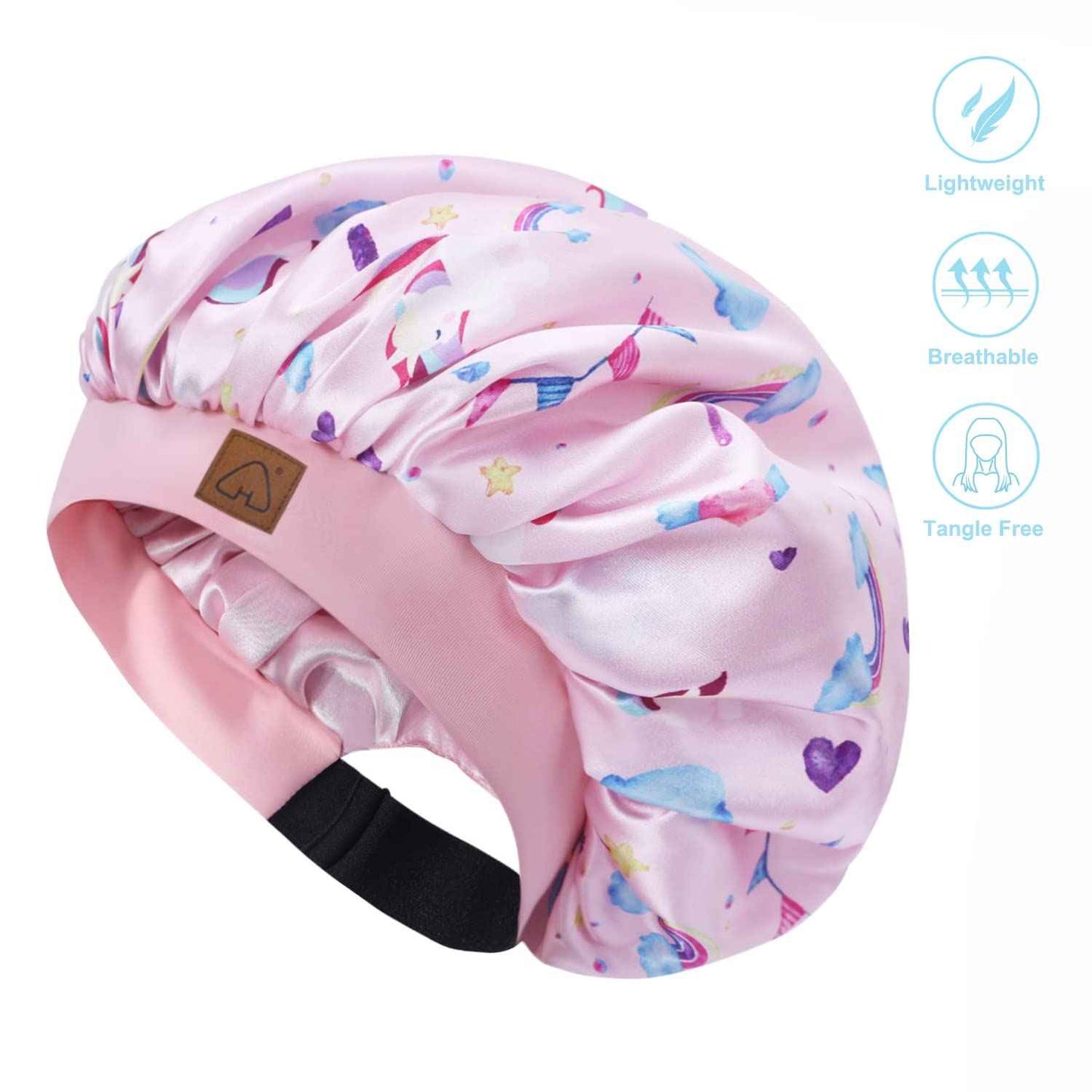 Hat Hut Kids Satin Bonnet Sleep Cap for Curly Hair Adjustable Silk Hair Cap for Baby Sleeping Hair Bonnet for Toddler Child (Unicorn 2)