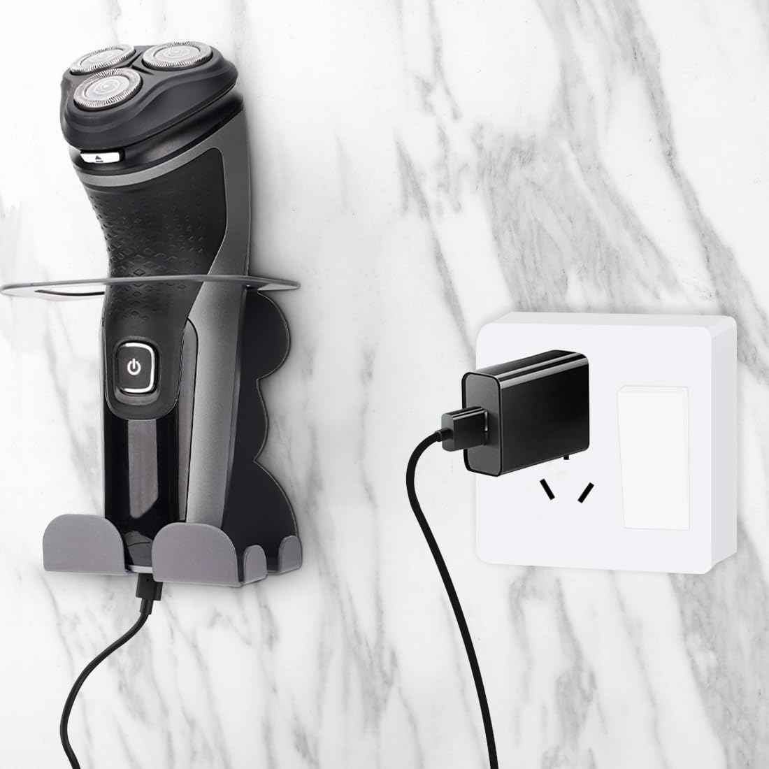 Linkidea Wall Mount Electric Razor Holder, Shaving Stand Compatible with Philips Norelco Shaver 3600, 2400, Series 7000, Bathroom Shaver Accessory Storage Holder (Grey)