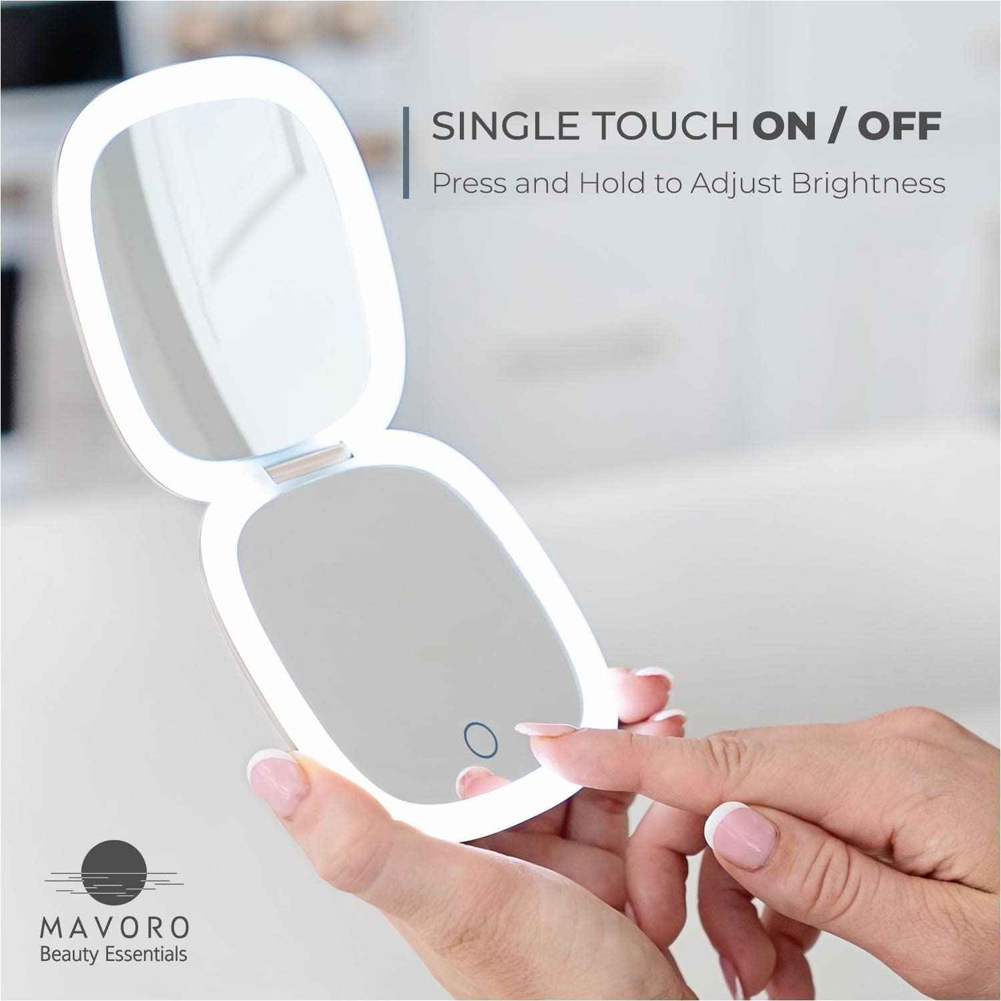 Mavoro LED Lighted Travel Makeup Mirror, Rechargeable, 1x/10x Magnification (Champagne Gold)