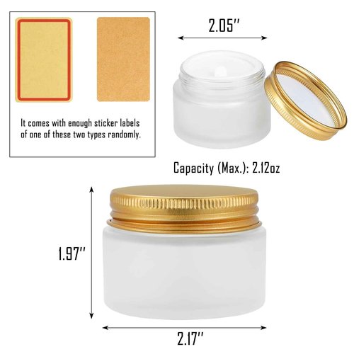 RAMFIYN 24 pack Small Clear Frosted Glass Cosmetic jars with Golden Metal Lids 2oz Bulk for Sample Lotion Cream Travel Jar Cosmetic Container