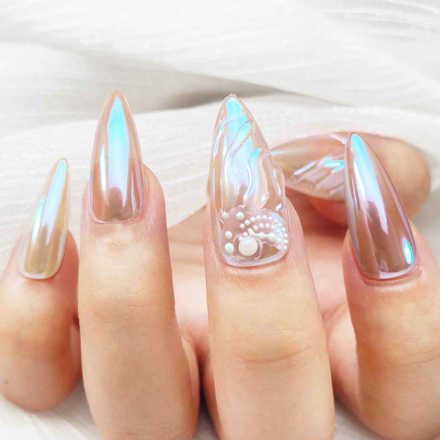 FNNZ Unicorn Chrome Nail Powder, Aurora Unichrome Mermaid Aurora Nail Powder Pigment Pearlescent Nail Art Glitter Decoration for Home DIY Nail Salon Manicure - Glacier Ocean