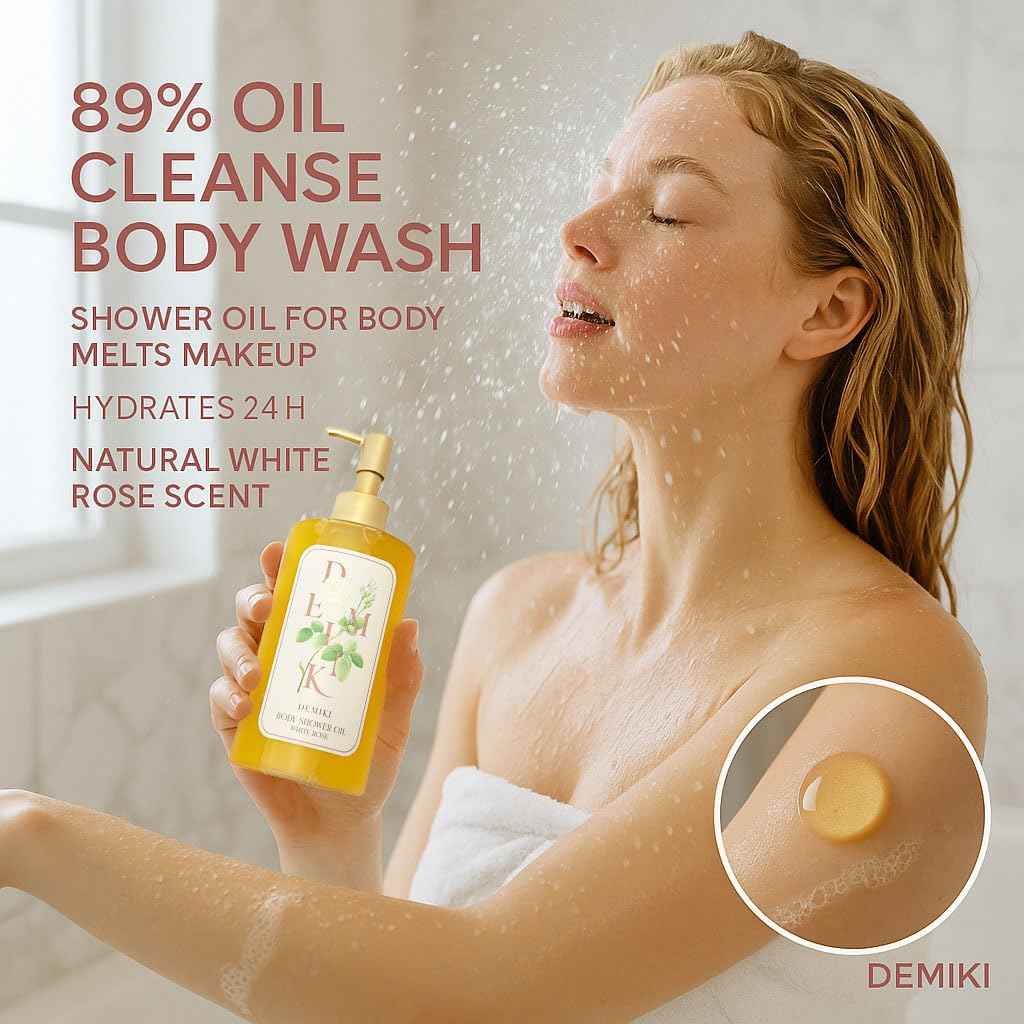 DEMIKI Body Wash Shower Oil Cleanser for Women-Japanese Bath Oil, Skin So Soft Moisturizing bodywash, Body Oil Cleanser, Natural Shower Gel, Body Care, Sulfate-Free,Paraben-Free 10 fl.oz