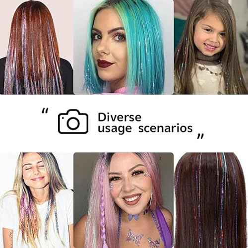 Hair Tinsel Kit (48 Inch,20 Colors,6000 strands), Tinsel Hair Extensions with Tools£¬Heat Resistant Fairy Hair Tinsel Kit for Women Girls Hair Accessories
