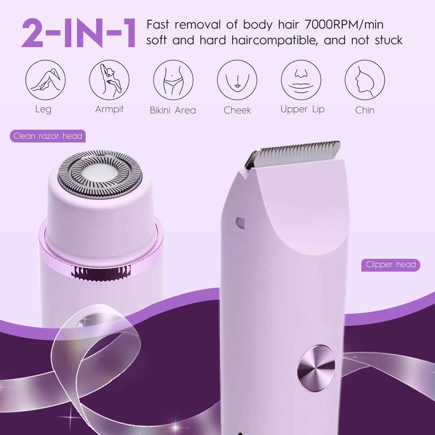 Joigivit Dual Head Shaver 2 in 1 Bikini Trimmer for Women Electric Razors Lady Pubic Hair, LCD Display Bikini Underarm Arm Leg Face Body 2026 Upgraded Version- Purple