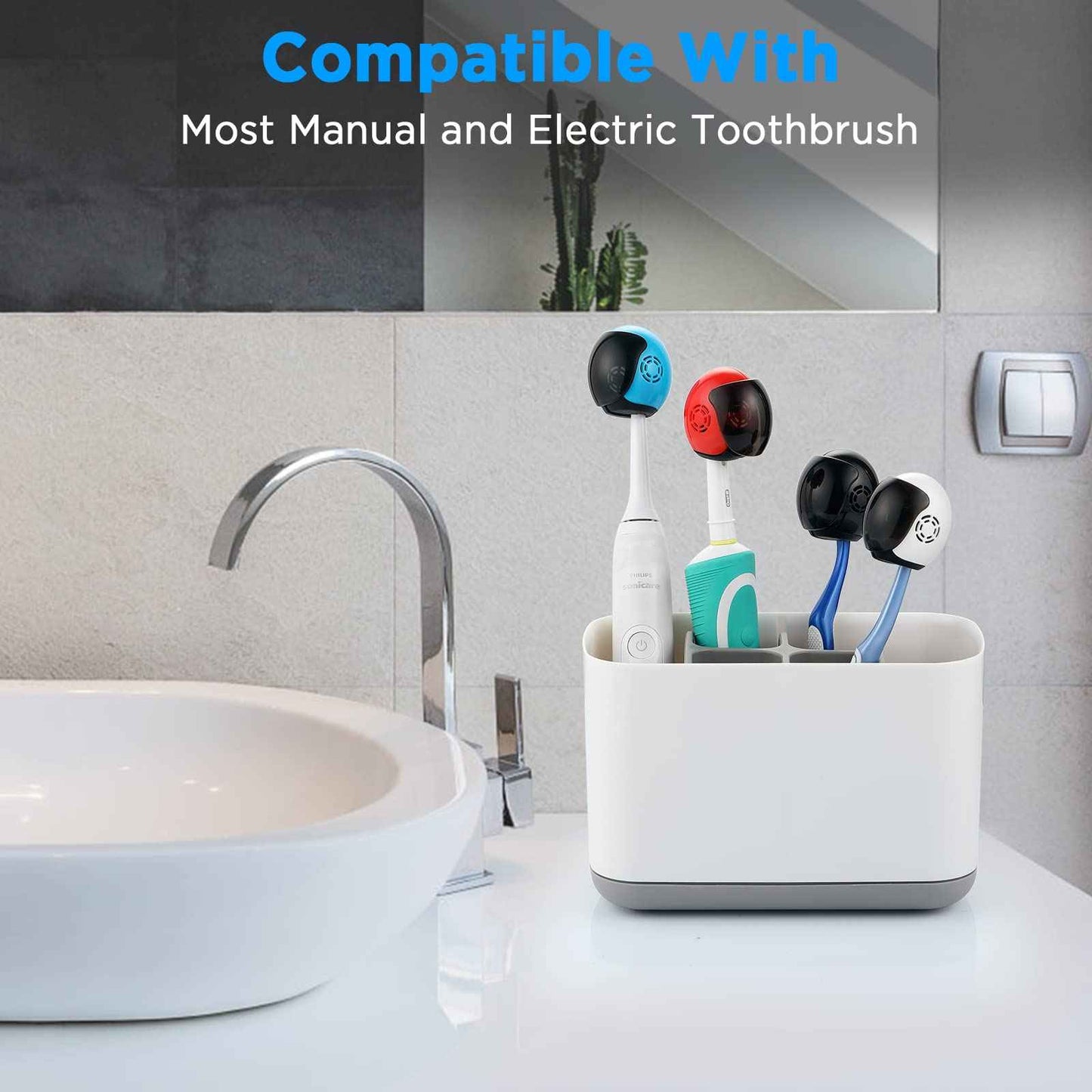 Helmet Toothbrush Covers Caps, Toothbrush Head Protector for Household Travel, Fits Most Manual and Electric Toothbrushes, 6 Count (Black, White, Grey, Blue, Pink, Red)