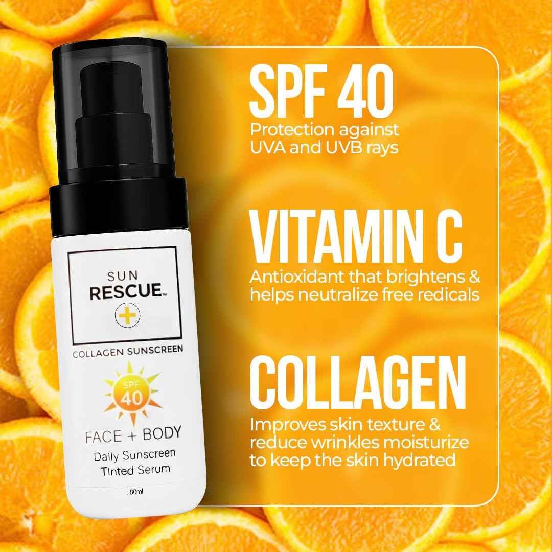 Sun Rescue Daily Tinted Moisturizer + SPF 40 – Collagen & Vitamin C Infused, Broad Spectrum UVA/UVB Protection + Lightweight Coverage for All Skin Tones