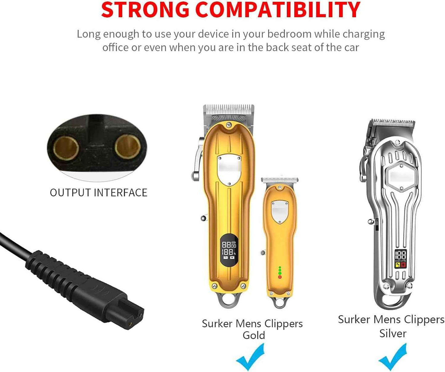 MEROM Charger Cord Compatible with SURKER Mens Hair Grooming Trimmer K7S K7S-Silver K7S-Gold K9S SK-1616 Replacement Hair Clipper Power Cable