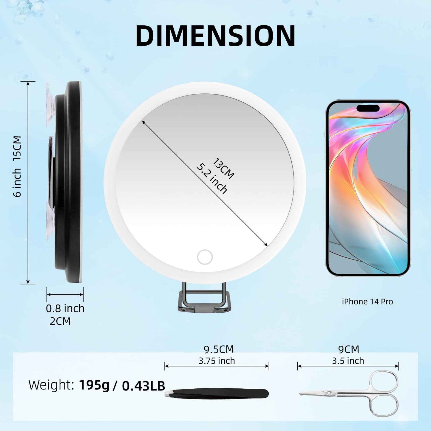 30x Magnifying Mirror With Light, Large 6" Rechargeable Lighted With Suction Cups & Table Stand, 3 Color Modes Dimmable Light up Travel Makeup High Magnification