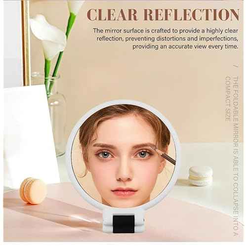 1X 5X Handheld Mirror with Handle for Travel£¬ Magnifying Mirror, Magnification, Rotation Adjustable Handle, Double Sided Folding, Mirror for Women for Eyes Makeup Travel Shaving (White)