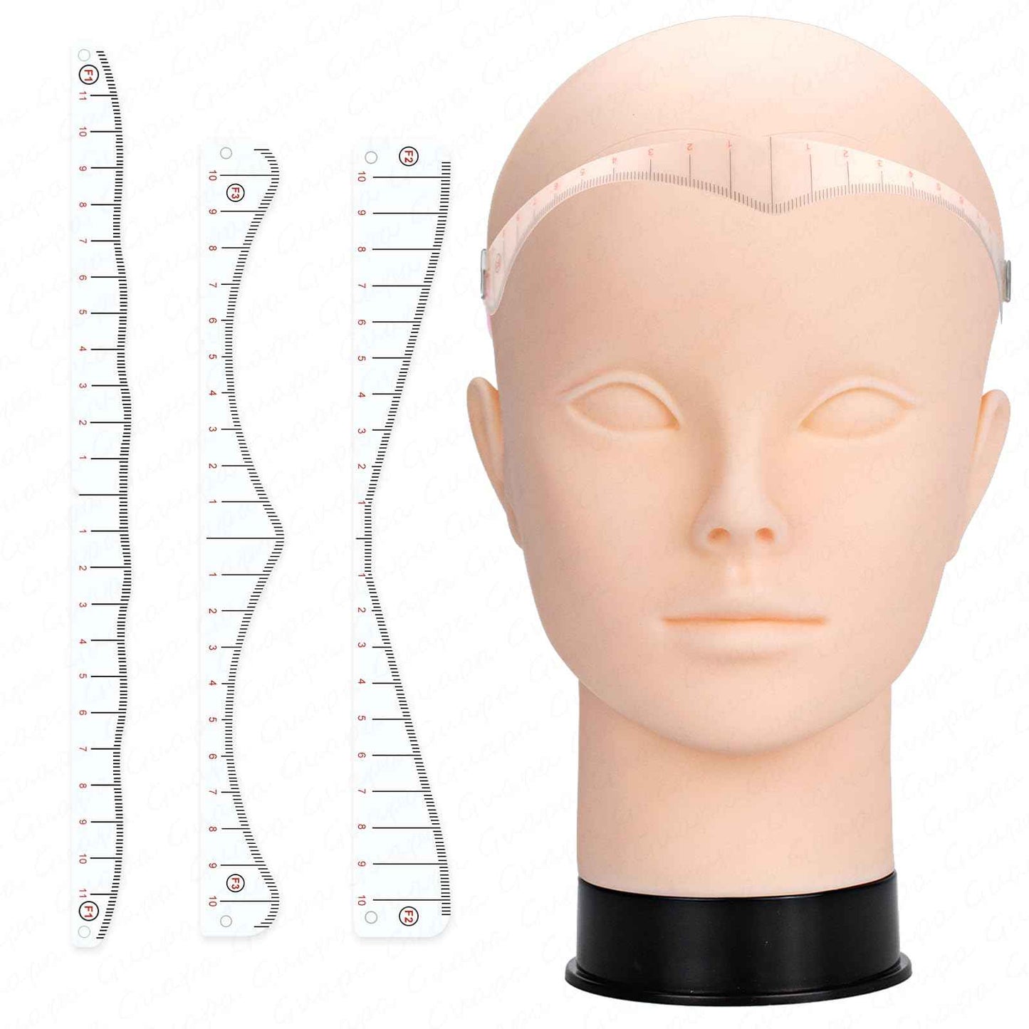 Micropigmentation Training Head Model with Hairline Drawing Ruler for Precise Practice and Skill Development(SMP Practice Female Model Kit)