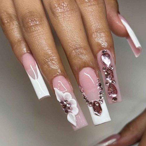 HNUIX Nail Rhinestones - 4550pcs Light Pink, Multiple Shape Gems, Flatback Crystal Rhinestones for Nails Decor Designs Kits