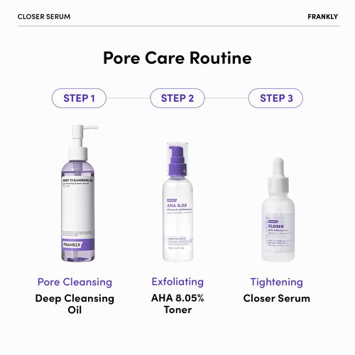 FRANKLY Ultimate Pore Care Set – Cleansing Oil, Closer Serum, AHA 8.05% Toner | BHA & LHA Cleanser + Peptide Serum | Vegan Korean Skincare | Christmas Gifts