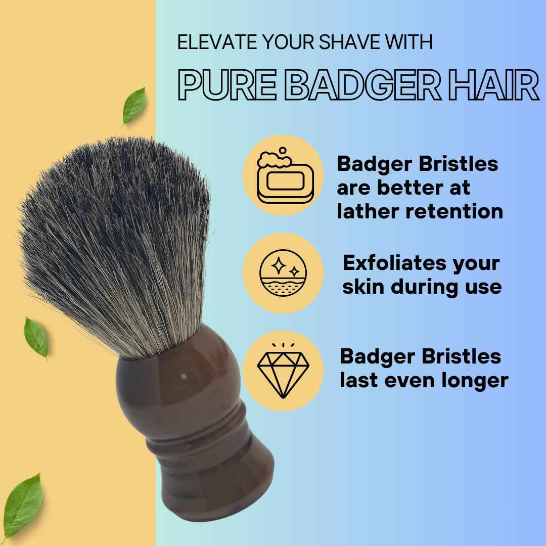 G.B.S Pure Badger Bristle Horn Shaving Brush, use with any Soap Cream All Razors, Effortless Glide Resin