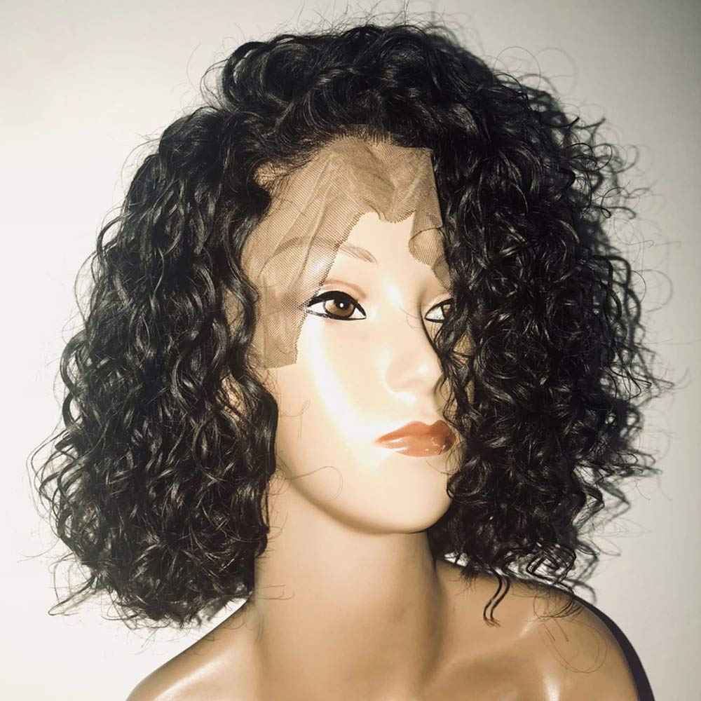 Msthoo 13x4 Short Bob Lace Wigs curly Human Hair Lace Front Wig Clueless Side Part for Women Hand Tied 150% Density Natural Black 8 inches