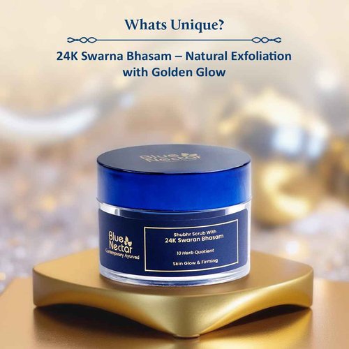 Blue Nectar Gold Face Scrub for Glowing Skin | Cleanser & Exfoliating Scrub with Aloe Vera, Walnut & Kumkumadi for Men & Women | Ayurvedic Tan Removal (12 Herbs, 1.7 Oz)
