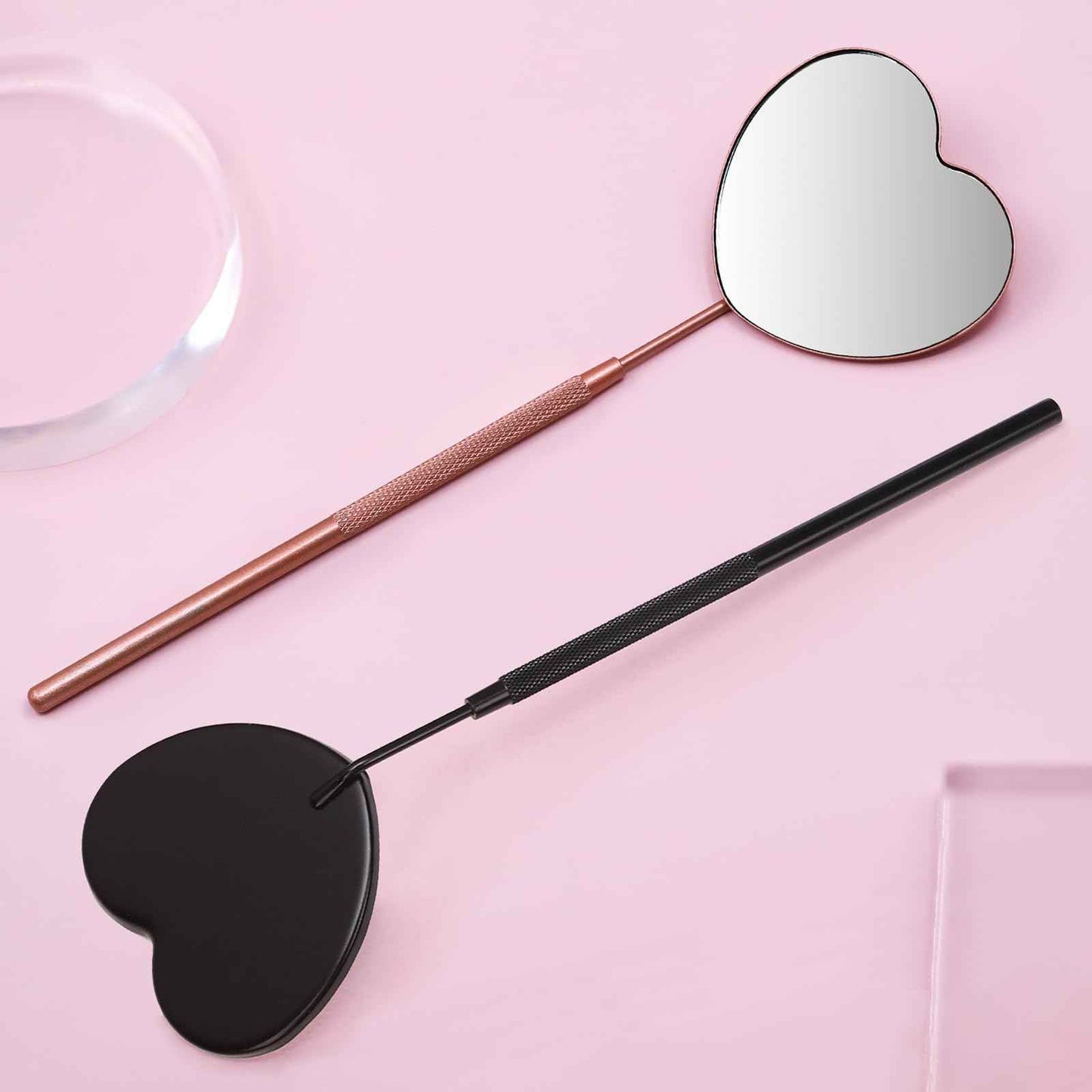 Miuffue 2.2inch Lovely Lash Mirror, Heart Shaped Detachable Stainless Steel Eyelash Mirror for Eyelash Extensions, Lash Supplies and Tool for Techs, Pink