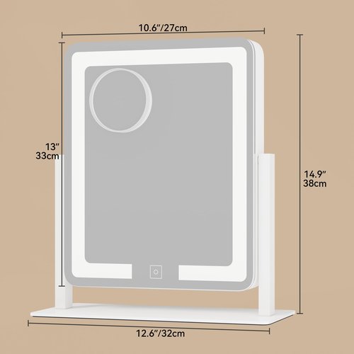 DWVO Vanity Mirror with Lights, 3 Color Lighting Modes, Magnification Mirror, Makeup Mirror with Smart Touch Control