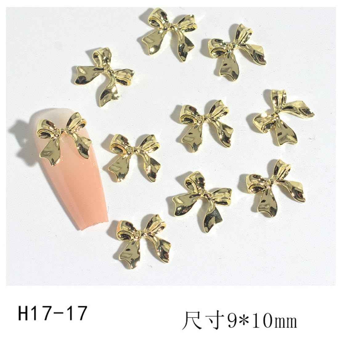 Maigitur 60pcs 3D Metal Bow Nail Charms - Alloy, Crystal - Gold, Gray, Silver - 6 Styles, 10pcs Each - Nail Art Decoration