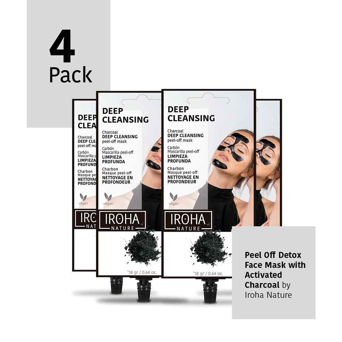 IROHA NATURE Deep Cleansing Peel-Off Face Mask | 4 Pack | Ideal for Combination to Oily Skin | Removes Impurities & Imperfections