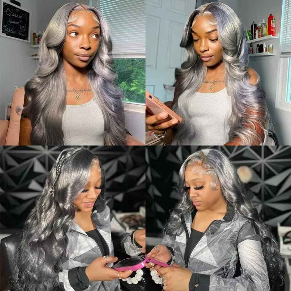 Grey Bundles Body Bundles Human Hair 28 Inch Unprocessed Brazilian Virgin Weave Hairs Gray 1 Bundle 50 Gram Per Bundle Human Hair Extensions