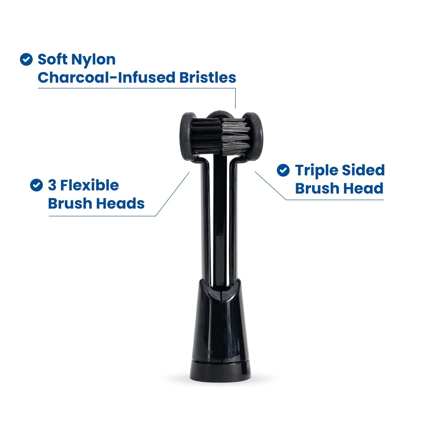 Compatible With The Triple Bristle Max Only | Triple Bristle Max Replacement Brush Head Refills | Charcoal Infused | Innovative 3 Head Design | Compatible with Triple Bristle Max Only | 2 Pack (Black)