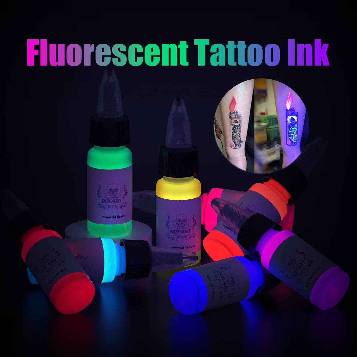 8 Colors UV Tattoo Ink Set,15ml Professional Fluorescent Ink Glow in The Dark Tattoo Ink Blacklight Ink,0.5oz/Bottle Neon Tattoo Ink Invisible