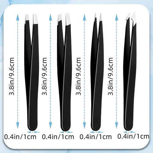 4Pcs Eyebrow Tweezers Set,Tweezers for Women Facial Hair Professional Stainless Steel Tweezers Precision Tweezers Set,Suitable for Removing Inward Growing Hair Eyebrows and Facial Hair(black)