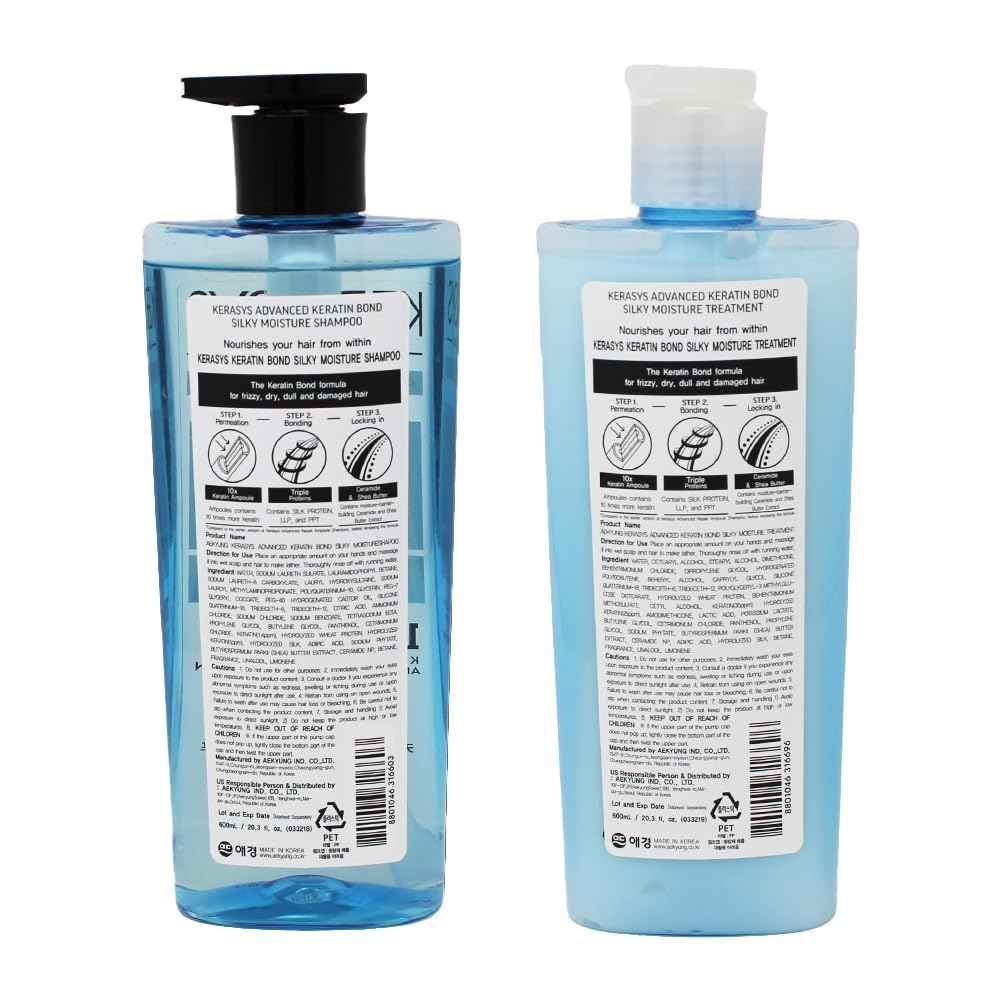 Kerasys Advanced Keratin Bond Shampoo and Treatment Set 20.2 fl oz / 600 ml (Silky Moisture)