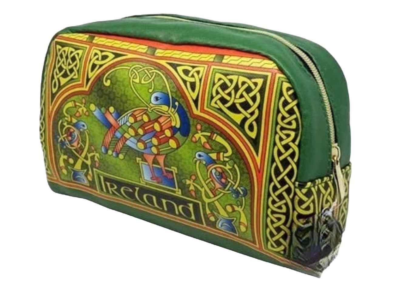 Royal Tara Celtic Peacock Cosmetic Bag Large Zippered Pocket 100% PU Leather 9.05" Pouch Travel Cosmetic Organizer For Women