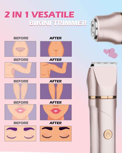 Electric Razors for Women 2 in 1 Personal Groomer Bikini Trimmer for Women Cordless Dry/Wet Use Electric Shaver for Pubic Hair, Armpit, Facail Hair Removal, Waterproof