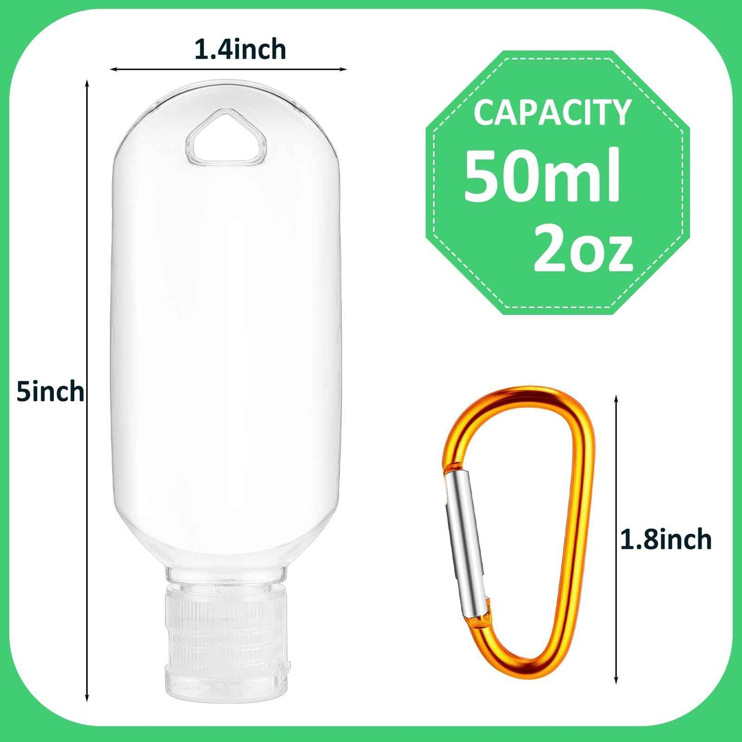 FairySandy 50 Pcs Traveling Bottles with Keychain 2oz Clear Plastic Hand Sanitizer Holder Keychain Empty Refillable Liquid Packing Container Squeeze Plastic Bottle with Lid,Rectangle