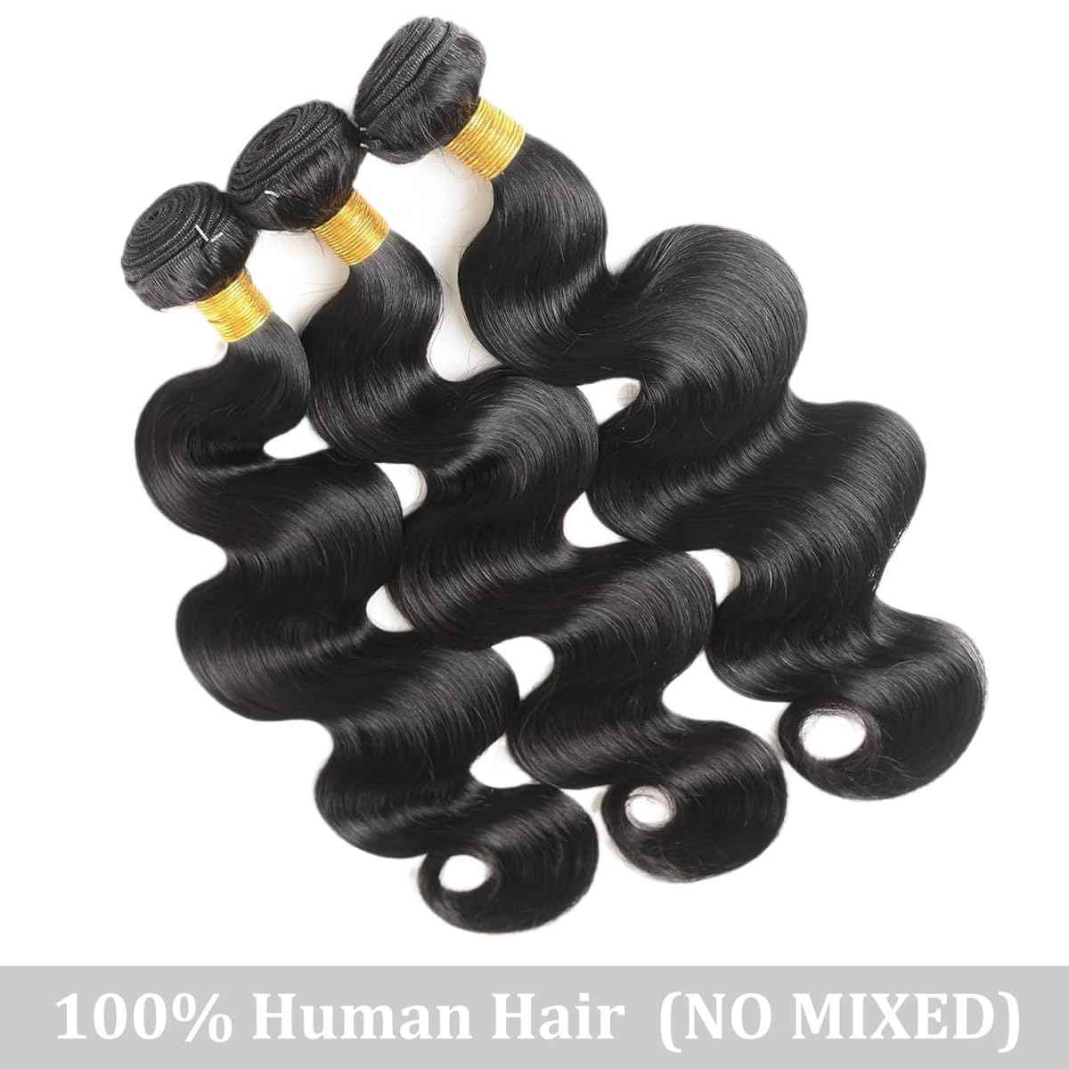 Human Hair Bundles Body Wave 12 14 16 Inch 100% Unprocessed Brazilian Body Wave 3 Bundles Human Hair Extensions for Women Quick Weave Natural Color