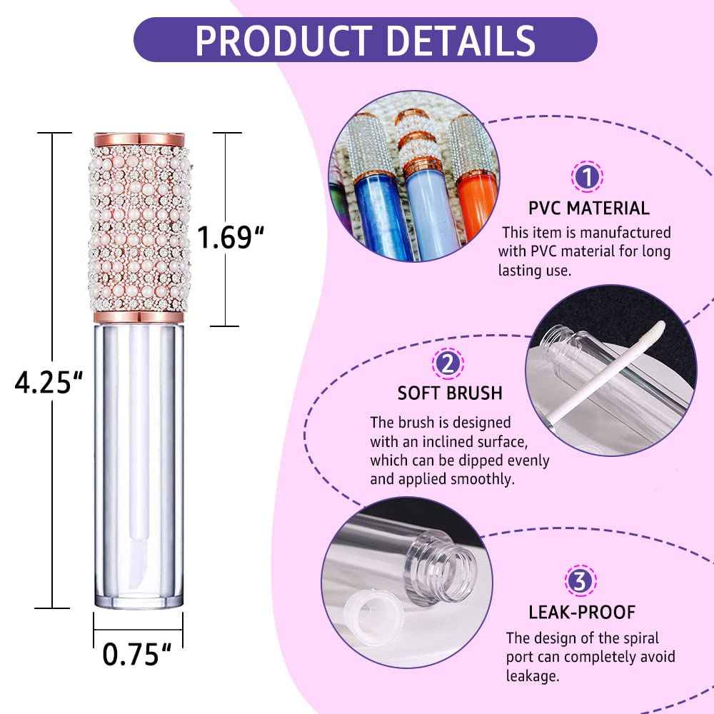 AMORIX 25 Pack Diamond Lip Gloss Tubes with Wand 5ml Empty Rhinestone Lip Gloss Containers Cute Lipgloss Bottles Crystal Lip Gloss Supplies Kit + 2pcs Syringes + Labels for DIY Lip Gloss Base