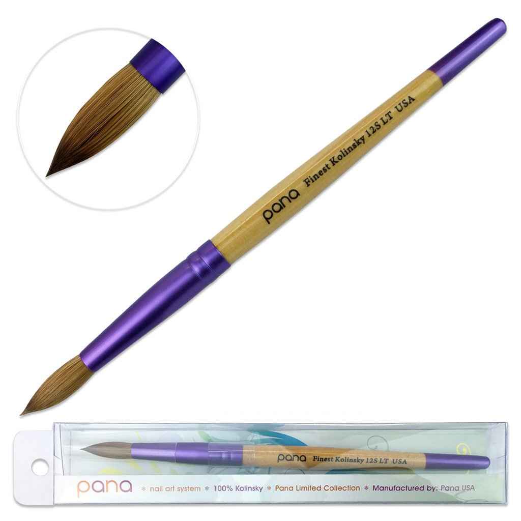 Pana USA Acrylic Nail Brush100% Pure Kolinsky Hair New Limited Edition Beige Purple Wood Handle with Purple Ferrule Round Shaped Style (Size # 12)