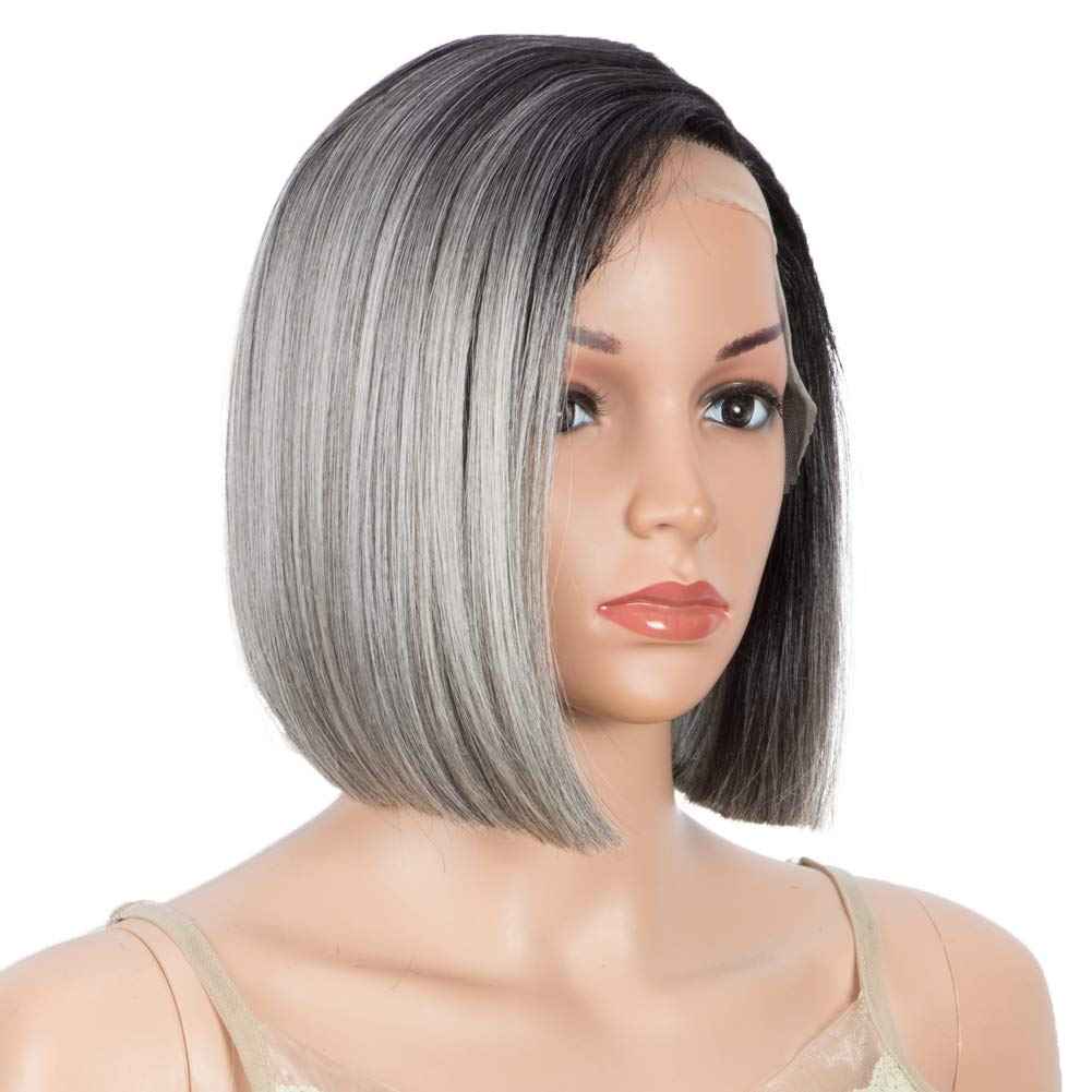 DÉBUT Lace Front Wigs for Black Women Bob Wigs for White Women Synthetic Wig 9.5" 120g Natural Straight Swiss Lace Heat Resistant Fibers Half Hand Tied (Simulated Scalp 9.5", Tt1B/56)