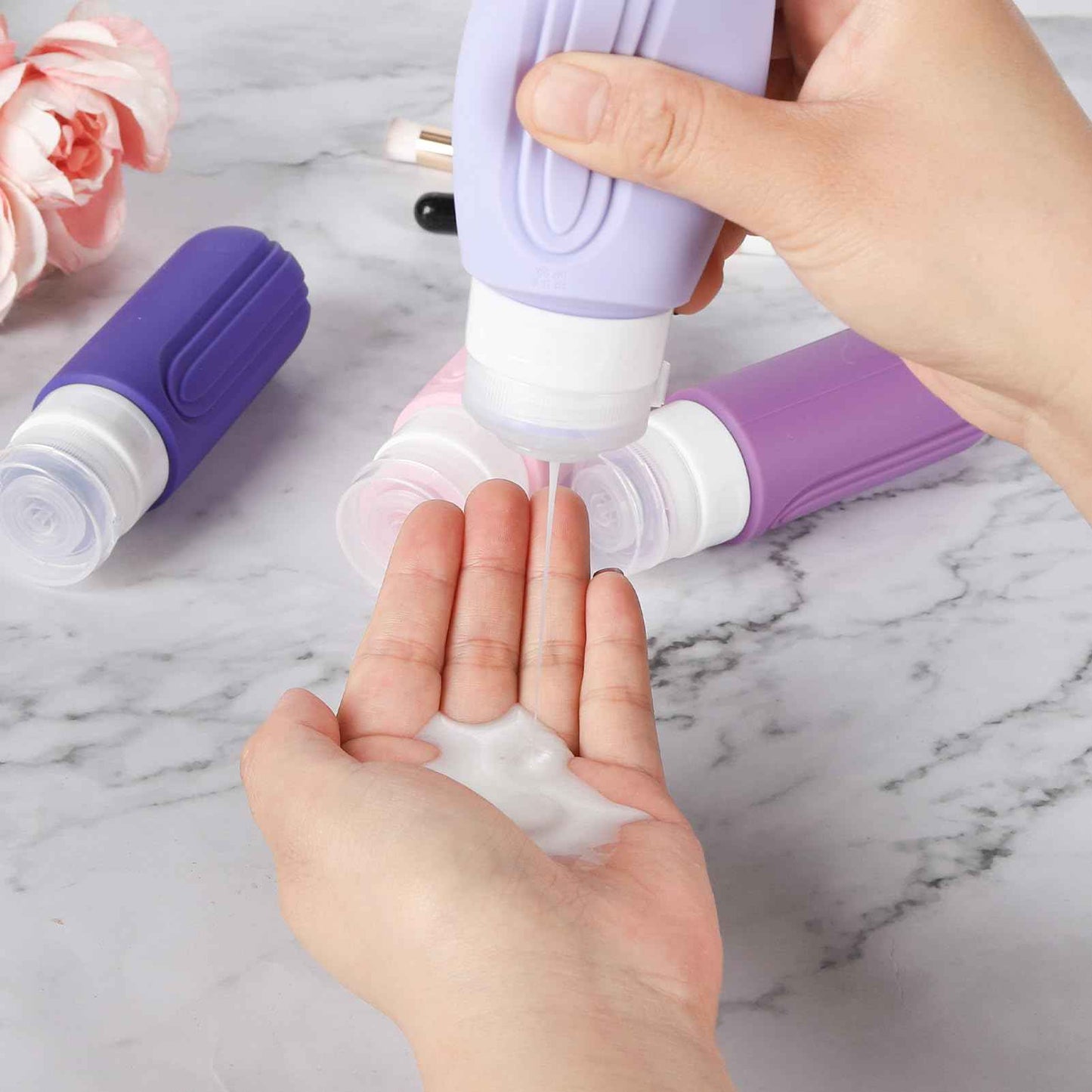 Travel Bottles Set for Toiletries, TSA Approved Travel Containers Leak Proof Silicone Squeezable Travel Accessories 2oz 3oz for Shampoo Conditioner Lotion Body Wash (Purple)