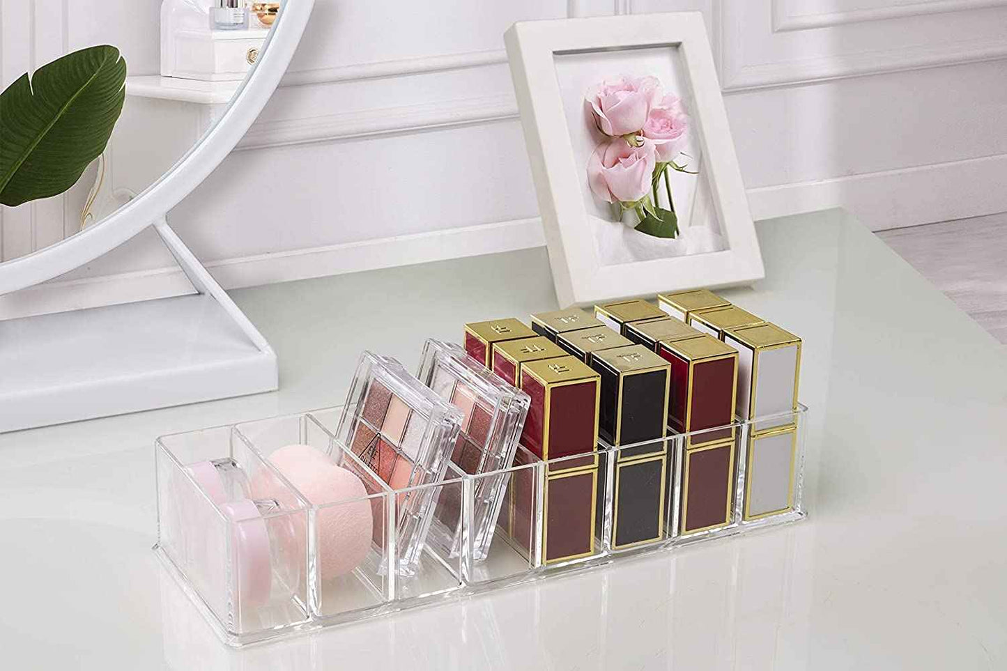 Seitop 2 Pack Detachable Makeup Organizer, 8 Compartments Acrylic Cosmetic Storage Jewelry Display Boxes, Clear Drawer Organizers Case for Dresser Vanity Bathroom Kitchen