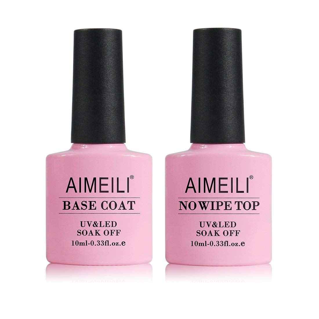 AIMEILI Gel Nail Polish No Wipe Top and Base Coat Set, and Clear Color Pink Nude White Soak Off Gel Nail Polish Set Of 12pcs X 8ml