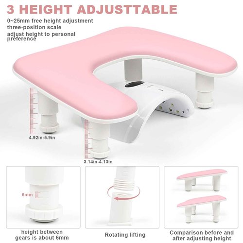 Arm Rest for Nails Tech,Height-Adjustable U Shaped Manicure Nail Arm Rest,Big Microfiber PU Leather Hand Rest for Nails Tech, Professional Salon Manicure Arm Rest Cushion (pink)