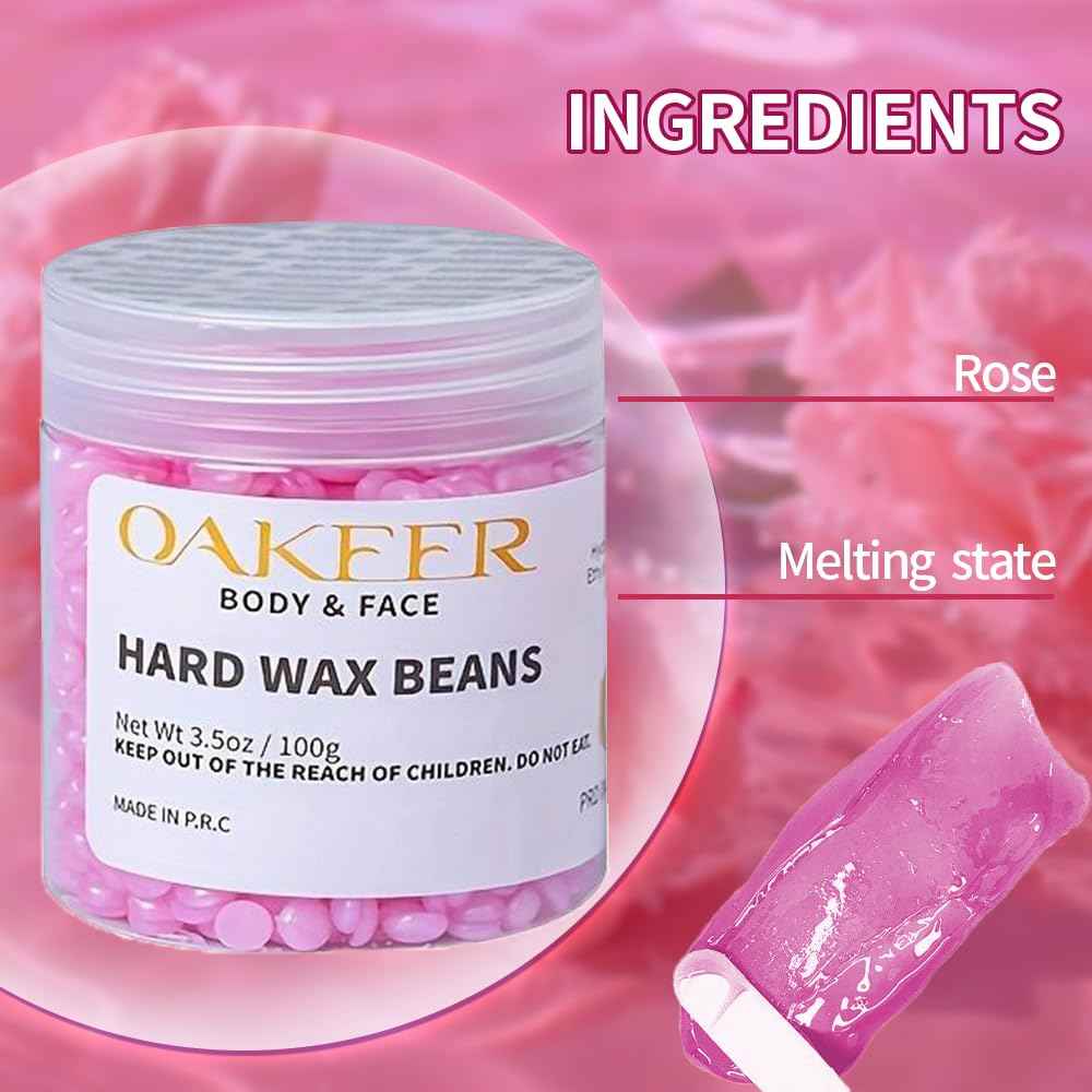 OAKEER Wax Beads 10 Jar (2.2lb) Hair Removal Kit with 20 Wood Sticks, Natural Ingredients for Bikini, Face, Eyebrow, Back, Chest, Legs, Armpit