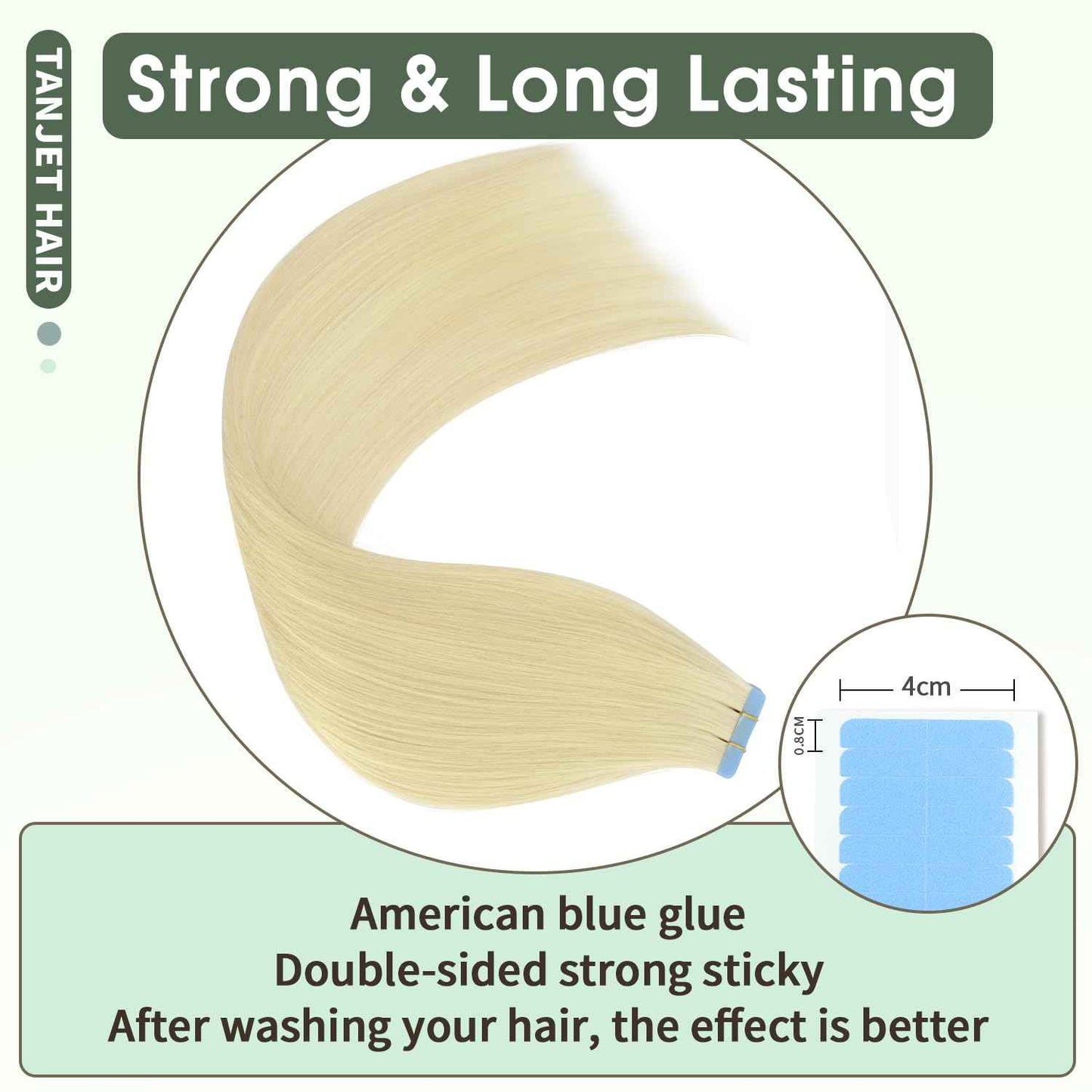 TANJET Tape in Human Hair Extensions Platinum Blonde Straight Seamless Skin Thick Weft Hair Extensions Remy Tape in Hair Extensions Human Hair (#60 16 Inch 20pcs 40g/Pack)