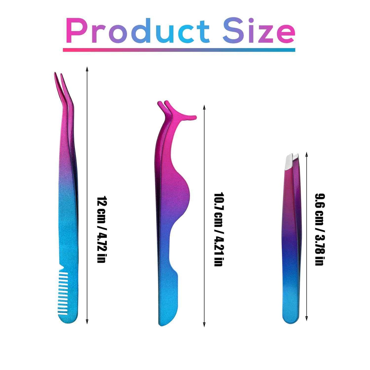 3pcs Eyelash Tweezers, 3 Styles Lash Tweezers with Comb Stainless Steel False Lash Application Tool Eyebrow Tweezers Makeup Tool for Cluster Individual Lash (Purple Blue Gradient)