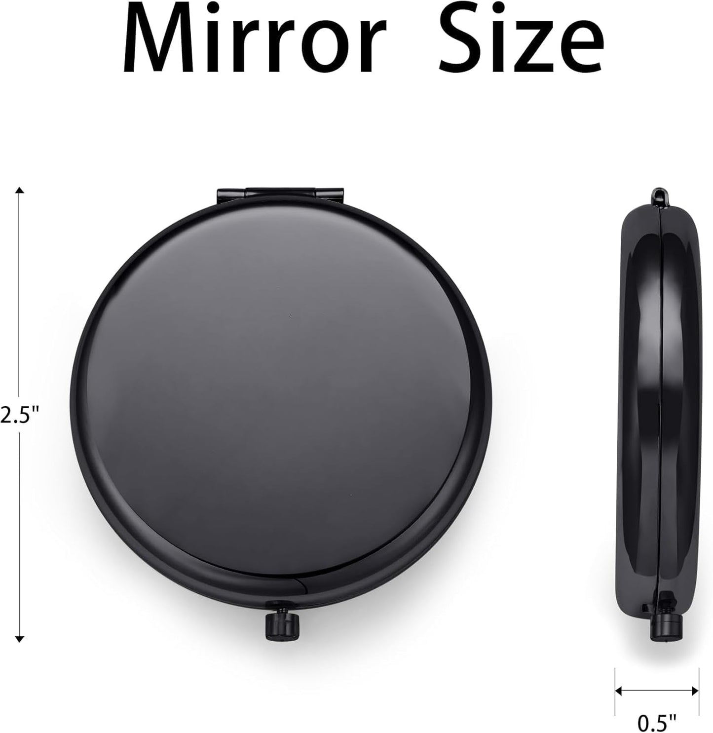 MLLXX Compact Mirror for Purse, Metal Round Shell, Double-Sided 1X/2X Magnifying, Portable Travel Makeup Mirror, Mini Pocket Mirror, Black,4 Packs