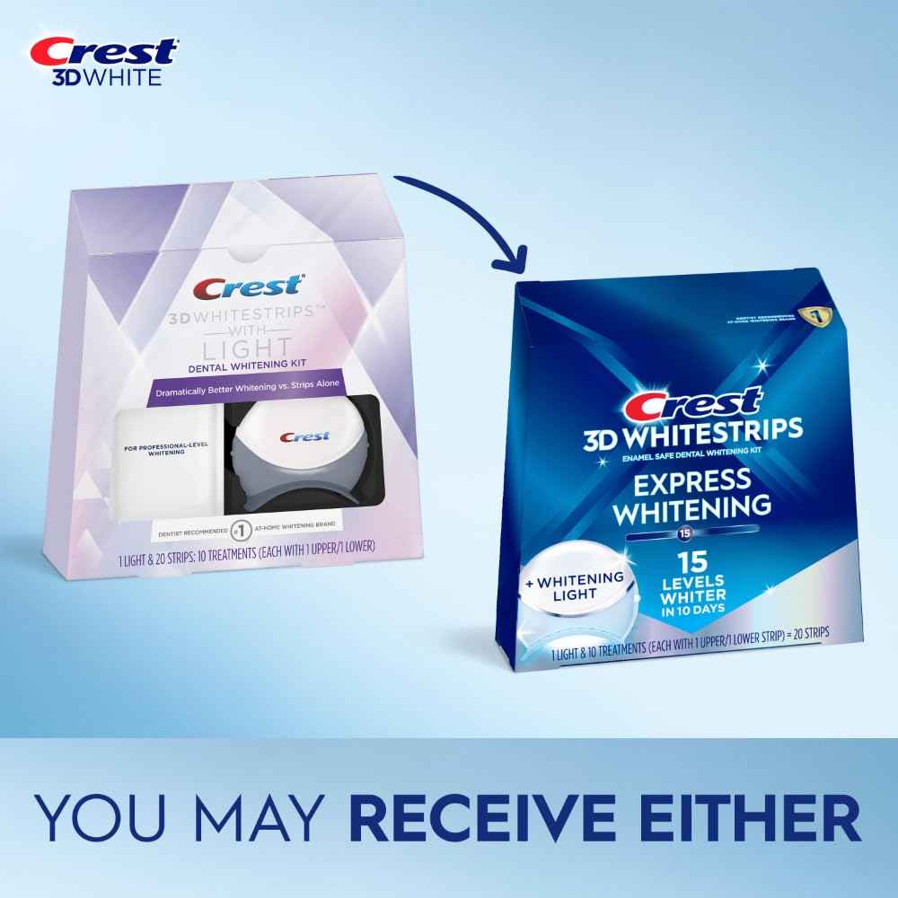 Crest 3D Whitestrips Express Whitening + LED Light – Teeth Whitening Kit, 1 Light + 10 Treatments, Each with 1 Upper/1Lower, 20 Strips – Crest 3DWhite Teeth Whitening Strips