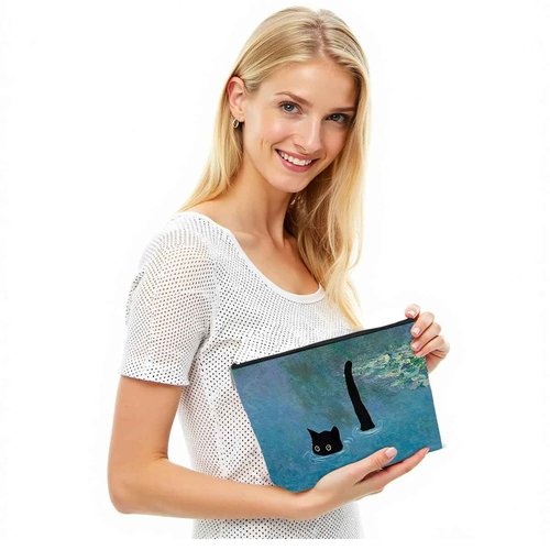 FTIRPW Funny Cat Makeup Bags for Women - Cute Black Cat Themed Gifts for Girls - Funny Travel Cosmetic Bag Zipper Pouch for Daughter Sister Bestie