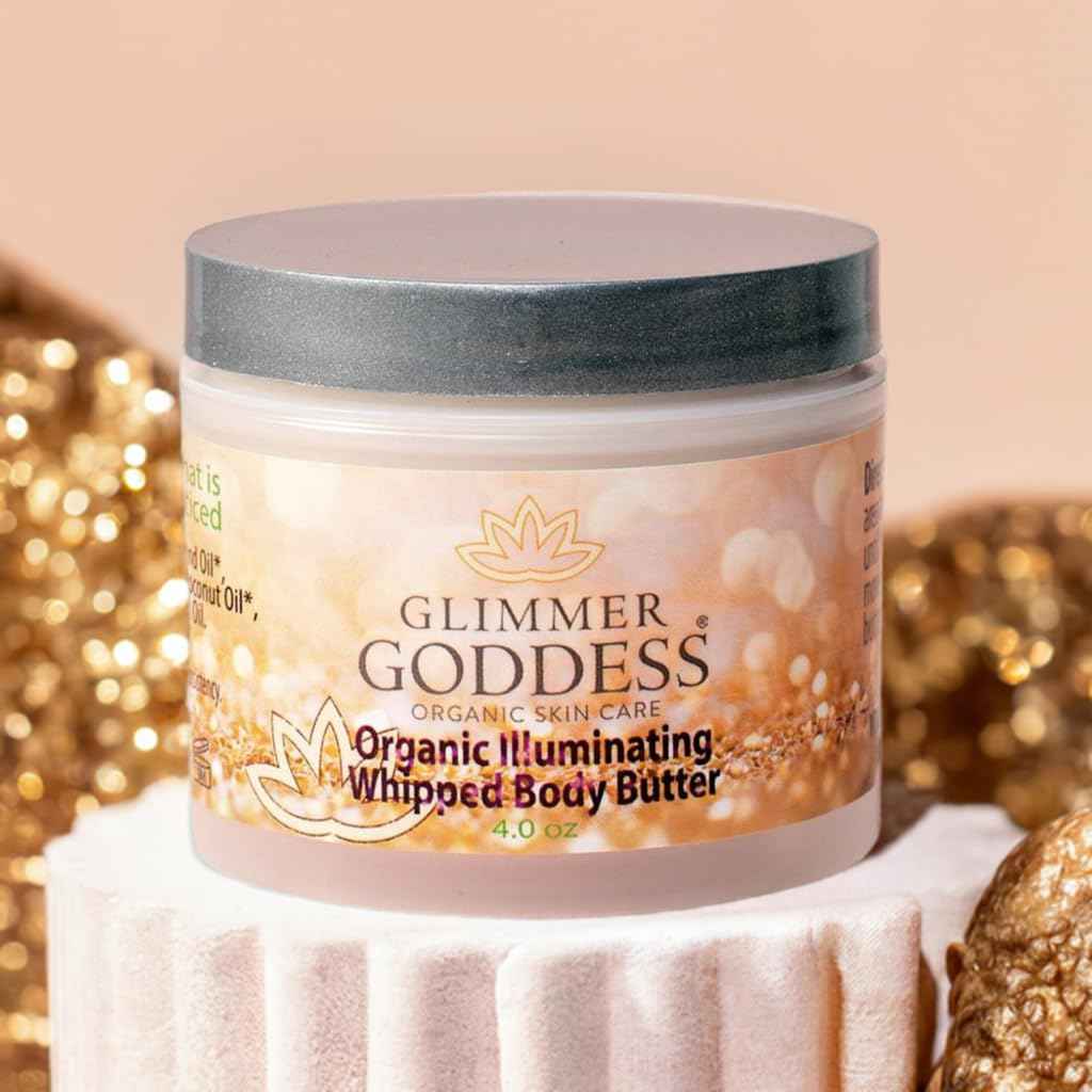 GLIMMER GODDESS Organic Whipped Body Butter - Super Level 3 Bronze Shimmer - Moisturizing & Nourishing Skincare with Natural Ingredients - Deep Glow & Hydration for All Skin Types - 4.0 oz