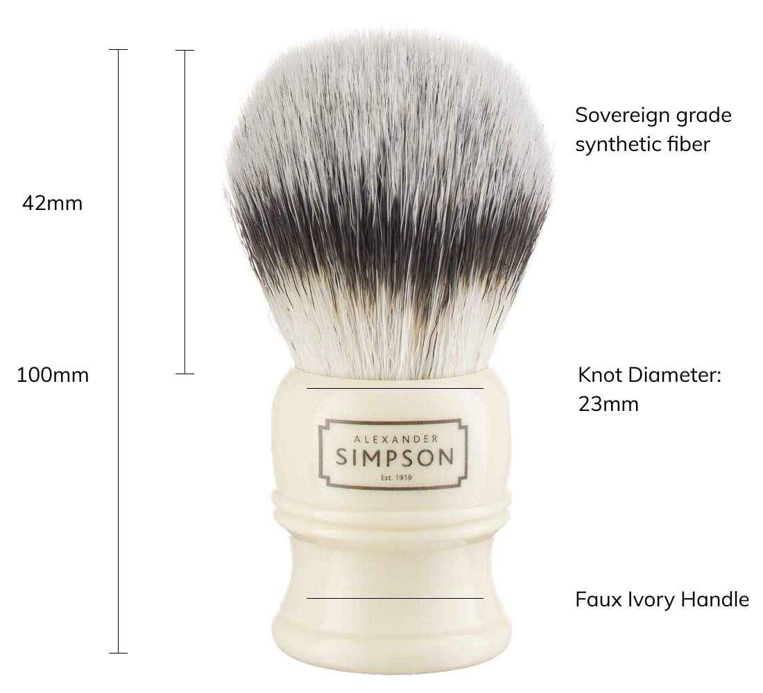 Alexander Simpsons Trafalgar 1 Shaving Brush - T1 Synthetic High Density Fibre Faux Handle Ivory - Simpson Shaving Brushes - Wet Shave Deluxe Thick & Luxurious Lather Dense Extra Soft Bristles