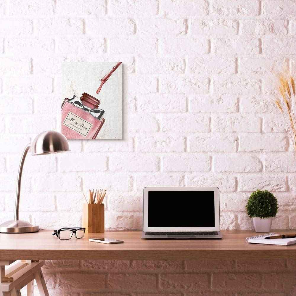 Stupell Industries Makeup Nail Polish Brush Pink Silver Drip Fashion Design Canvas Wall Art, Multi-Color